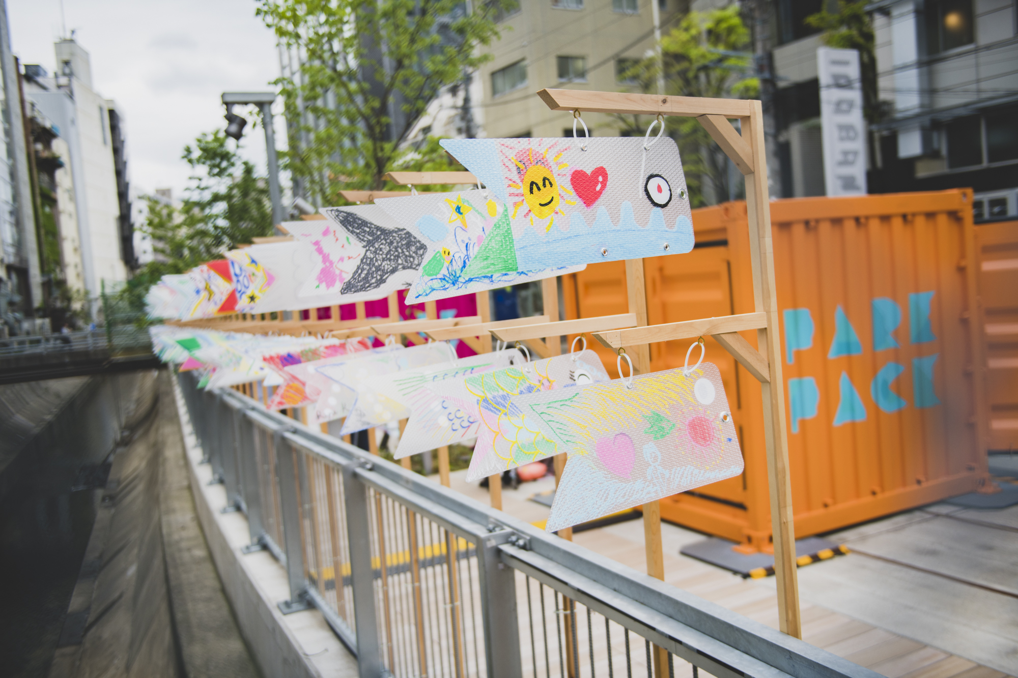 Colorful carp streamers flutter in the Shibuya River until May 7 at Shibuya River Street